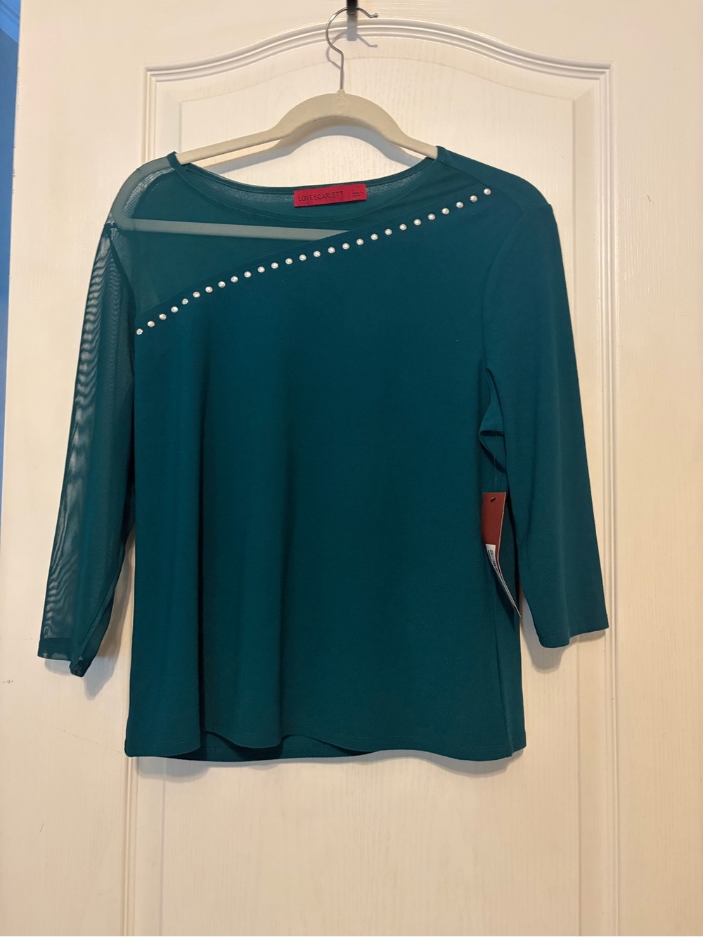 NWT Love Scarlett Size L Grass Green 3/4 Sleeve Studded Blouse 110034269